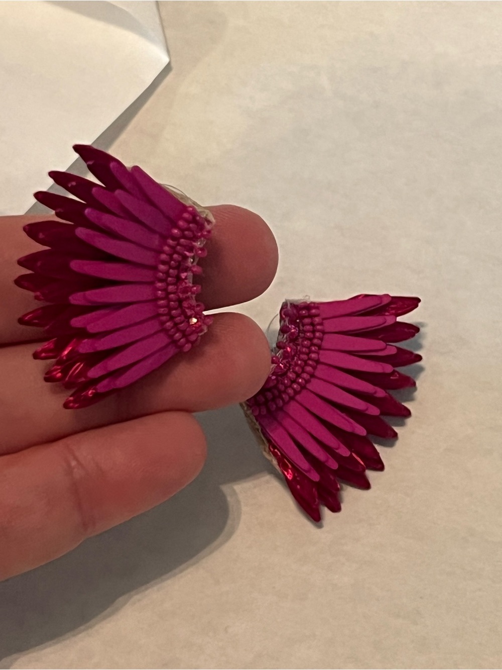 Mignonne Gavigan Mini Madeline Earrings Fuchsia Raffia Beaded
